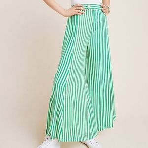 Anthropolgie Wide Leg Pants, Green and White Strip